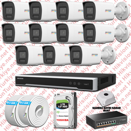 Hikvision 11 İp Güvenlik Kamerası Seti 4mp Colorvu Hibrit